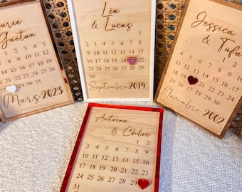 Cadre calendrier date importante à personnaliser avec le prénom et date au choix Cadre en bois personnalisé Saint Valentin