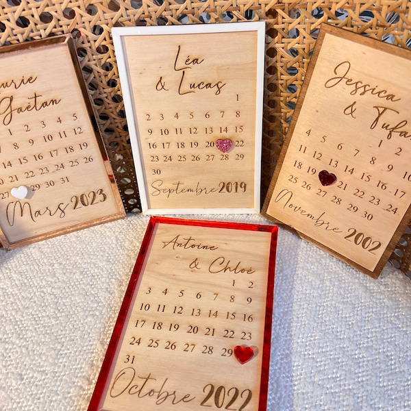 Cadre calendrier date importante à personnaliser avec le prénom et date au choix Cadre en bois personnalisé Saint Valentin