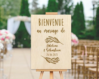 Panneau de bienvenue en bois pour Mariage ou décoration à personnaliser Prénoms au choix, panneau d'accueil n2