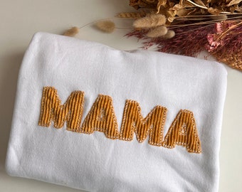 Sweat MAMA personnalisé, brodé avec Texte/prénom au choix et tissus