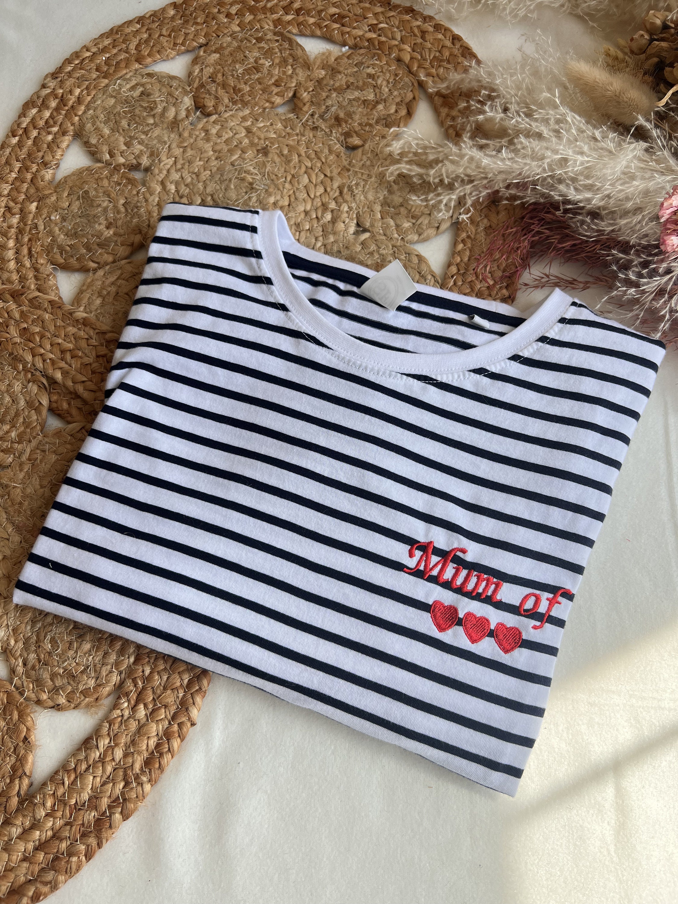 Personalized sailor T-shirt for ADULTS AND BABY, embroidered with text/first name of your choice, 100% cotton