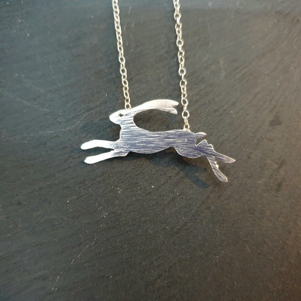 Silver Hare Necklace Leaping Running Handmade Pendant Sterling Silver