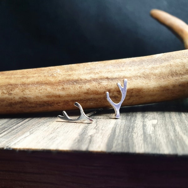 Silver Antler Stud Earrings Handmade