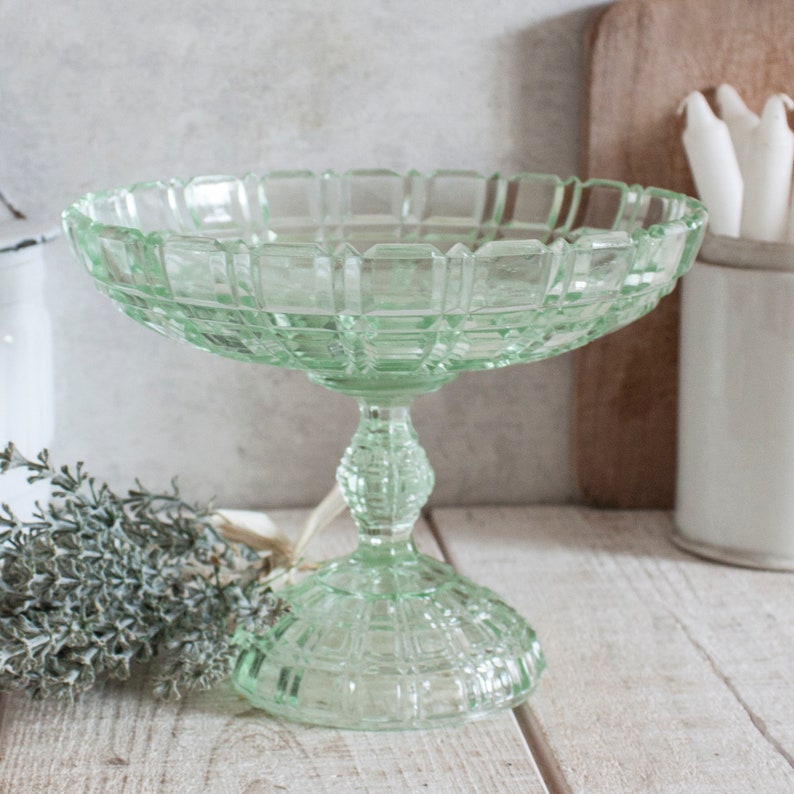 Vintage French Uraline Green Glass Compotier image 8