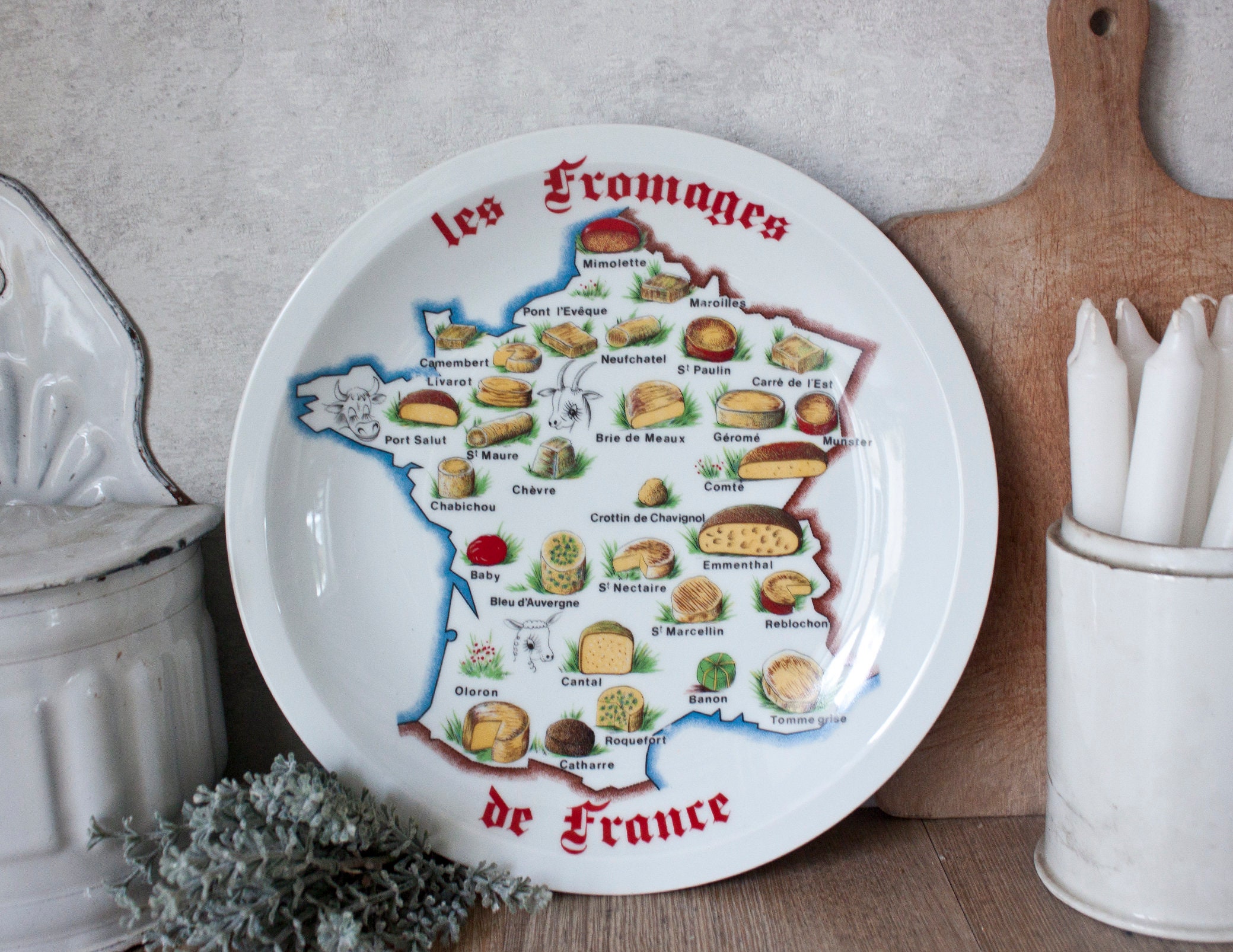 Assiette Vintage en Porcelaine de Sologne Les Fromages