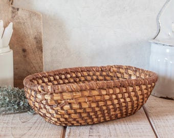 Small Vintage French Oval Coiled Straw Basket
