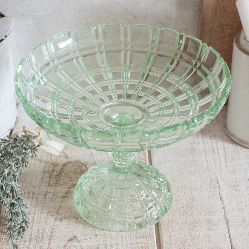 Vintage French Uraline Green Glass Compotier image 2