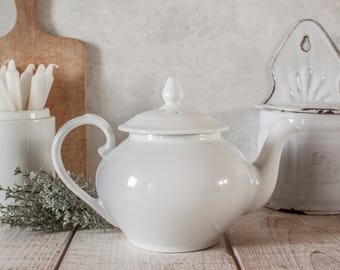 Large Vintage French APILCO white porcelain Teapot