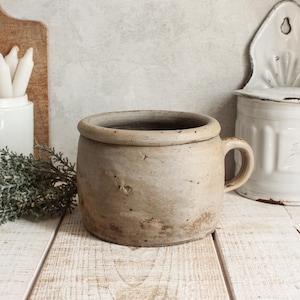 1800s Antique French Beige Stoneware Confit Pot