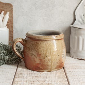 1800s Antique French Beige Stoneware Confit Pot
