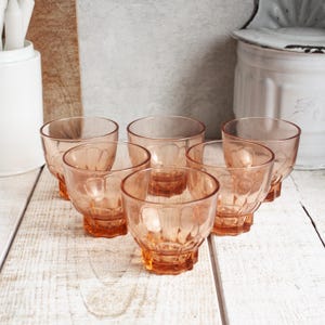 Set of 6 Vintage French Salmon Pink Glass White wine Glasses