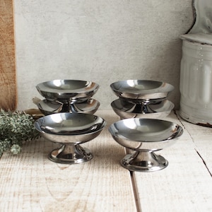 Set of 6 Vintage French Stainless Steel Bistro Dessert Cups