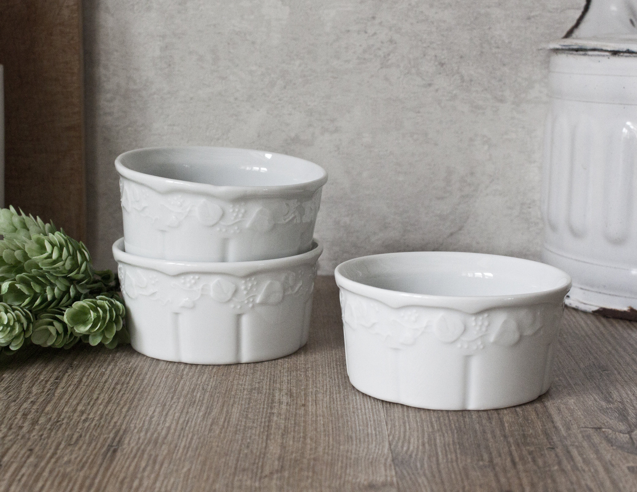 Ensemble de 3 Ramequins Vintage Cnp en Porcelaine Blanche