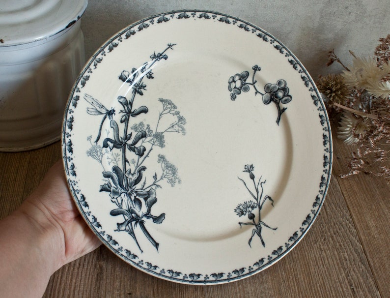 Blue Floral Decor 1900s Antique French U/&C SARREGUEMINES Carmen White Ironstone Compotier