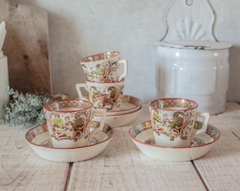 Set of 4 Antique French SARREGUEMINES Porcelain Coffee Cups