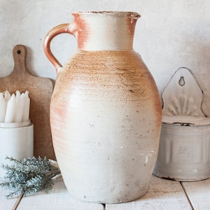 1800s Huge Antique French Stoneware Crock Brown Beige Shades 14.6&quot;