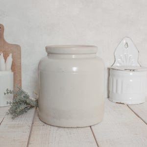 Tall Vintage French Beige Stoneware Mustard Jar