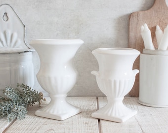 Set of 2 Small Vintage White Ceramic Vases