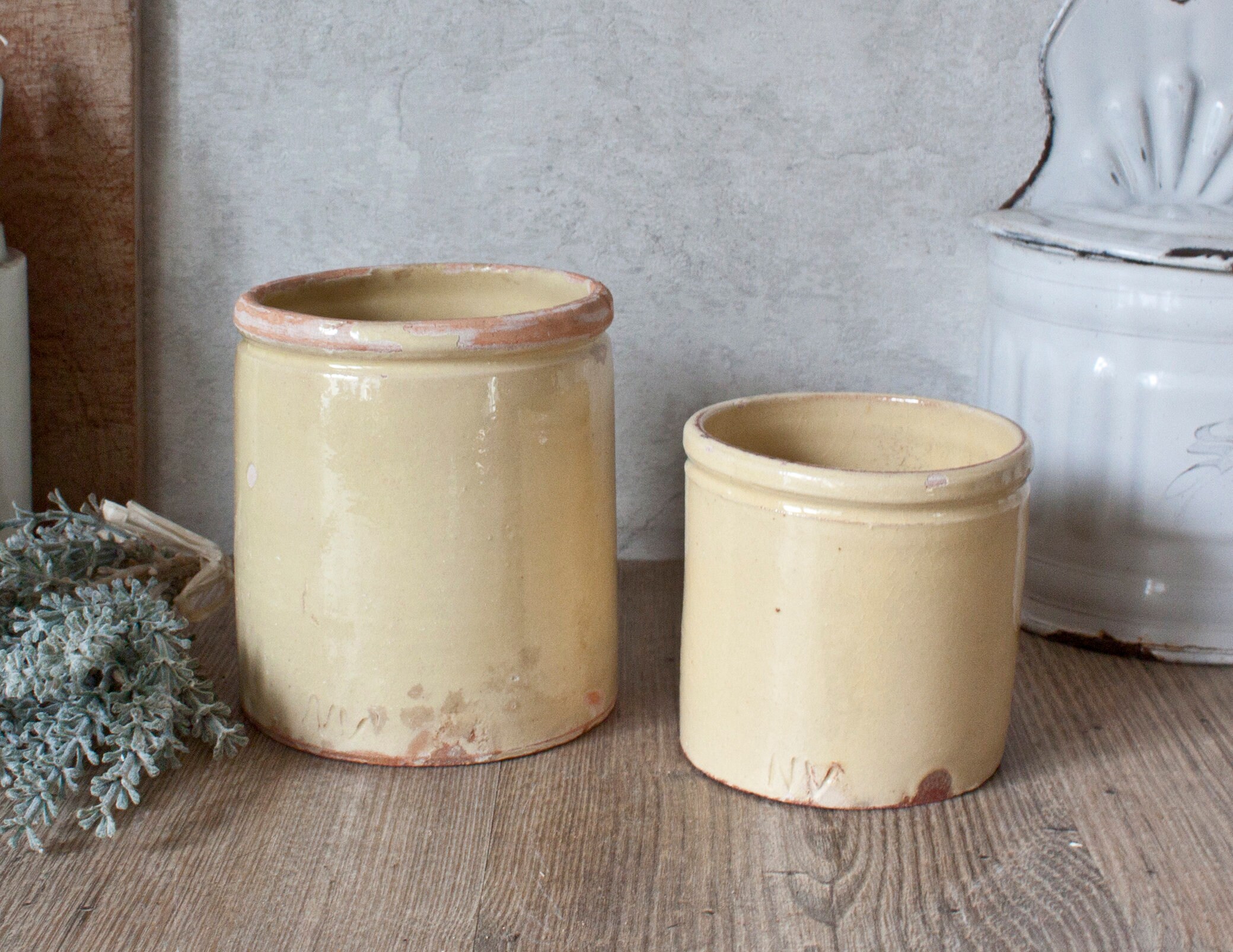 Ensemble de 2 Pots à Confiture Vintage Novia en Grès Beige Jaune