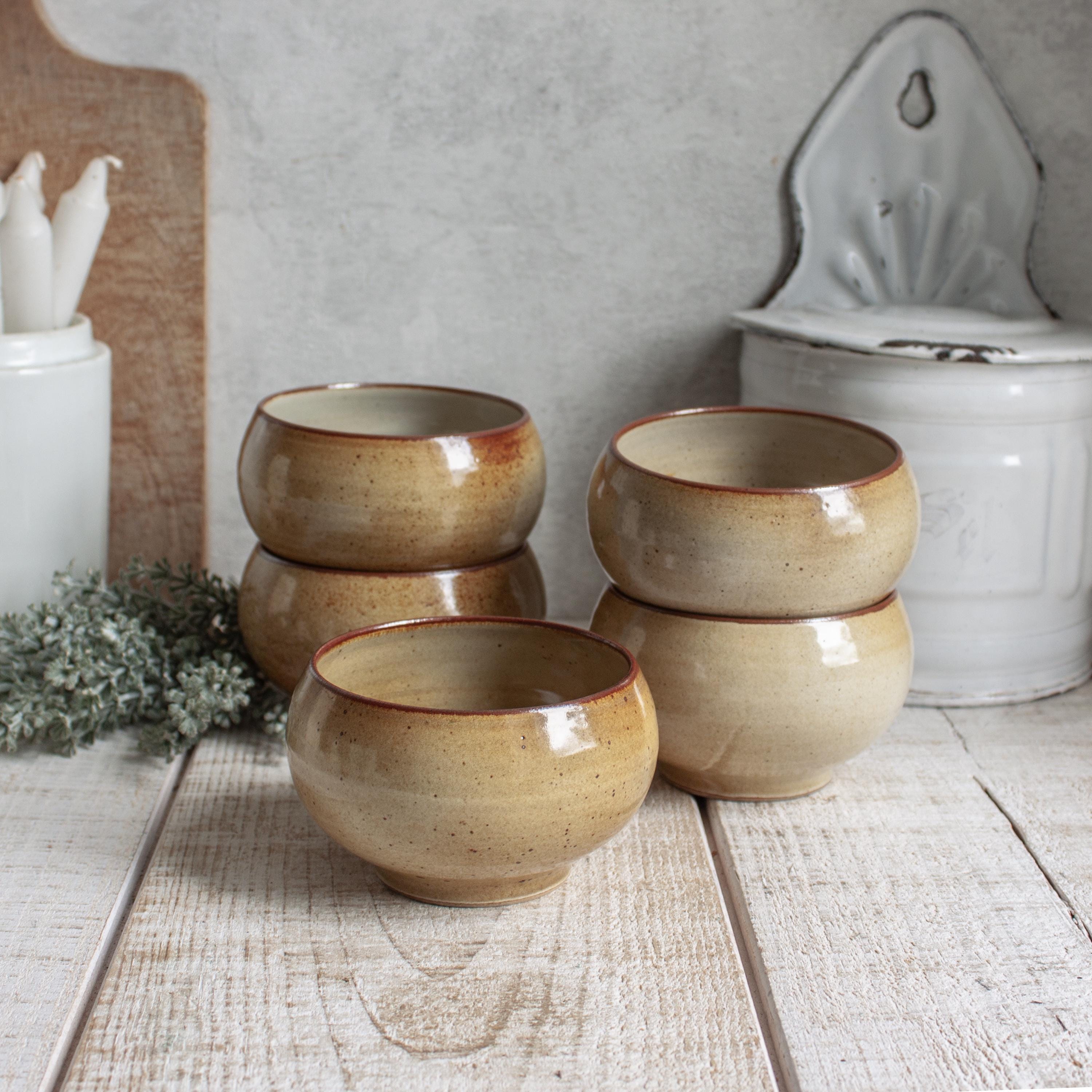Set of 5 Vintage French Atelier Saint-Simon Brown and Beige Stoneware Serving Bowls