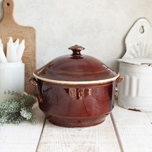 Antique French Glazed Dark Brown Stoneware Tureen