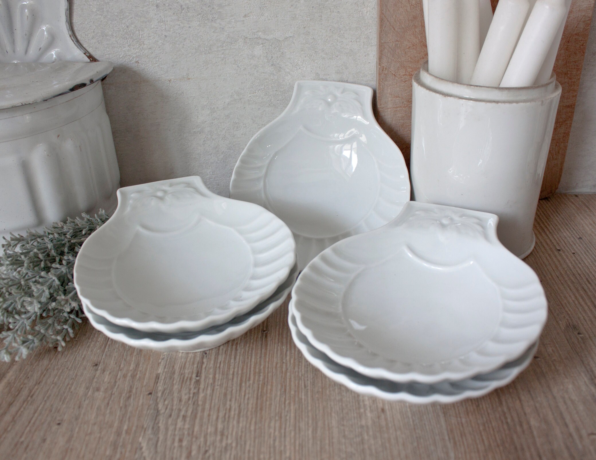Ensemble de 5 Coupelles Vintage en Porcelaine Blanche, Forme Coquillage