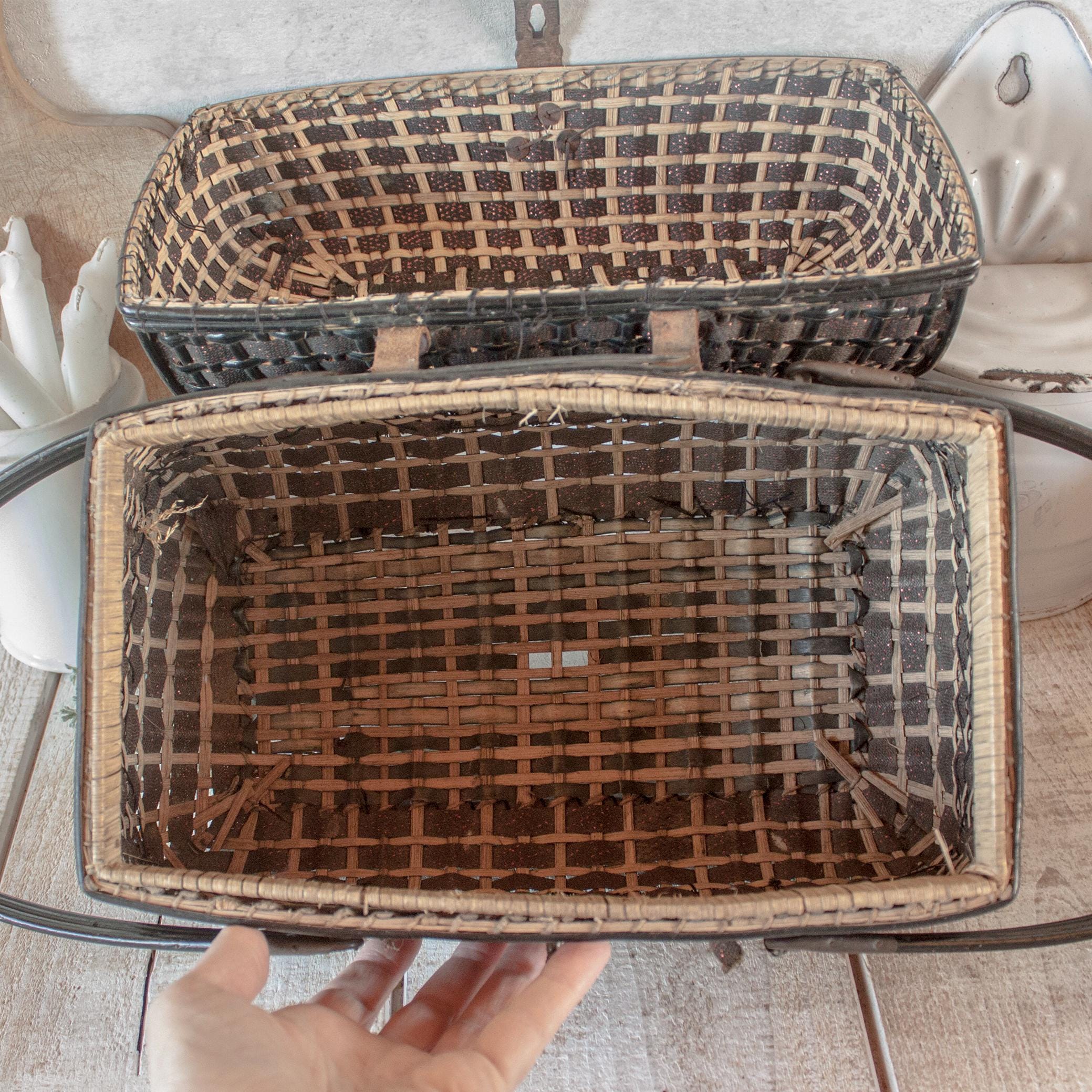 19th Antique French Handwoven Basket in Blackened Wicker - Etsy