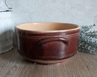 Antique French Brown and beige glazed Stoneware Terrine Pot