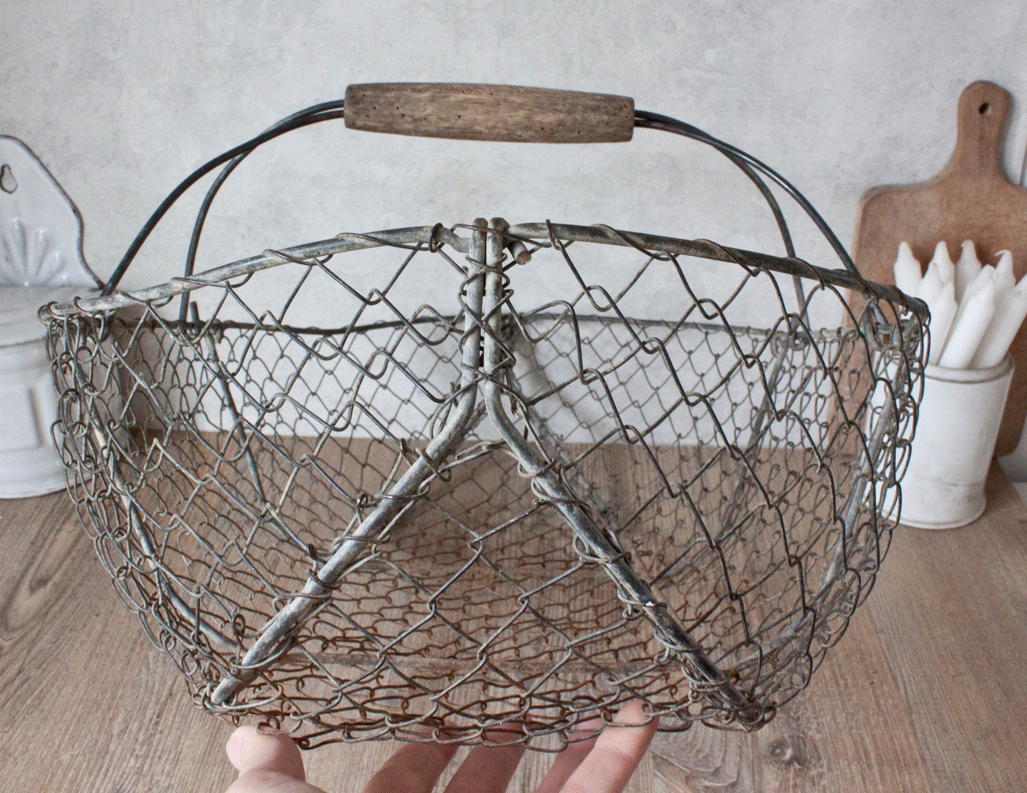 Large Vintage French Wire Fishing Basket Etsy