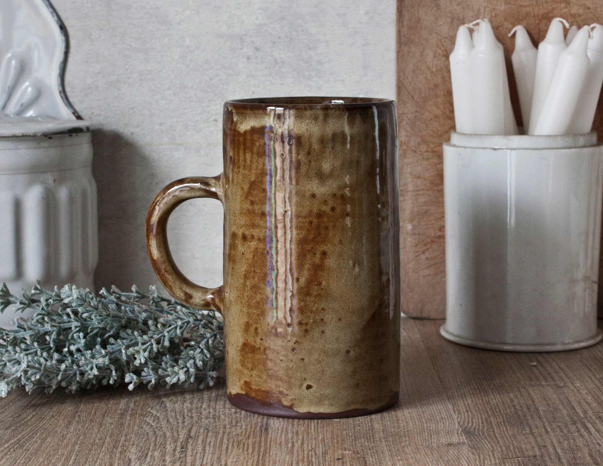 Grand Mug Vintage en Grès Vernissé Kaki Marron