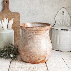 Large Vintage French Glazed Stoneware Pot in Beige Brown Shades