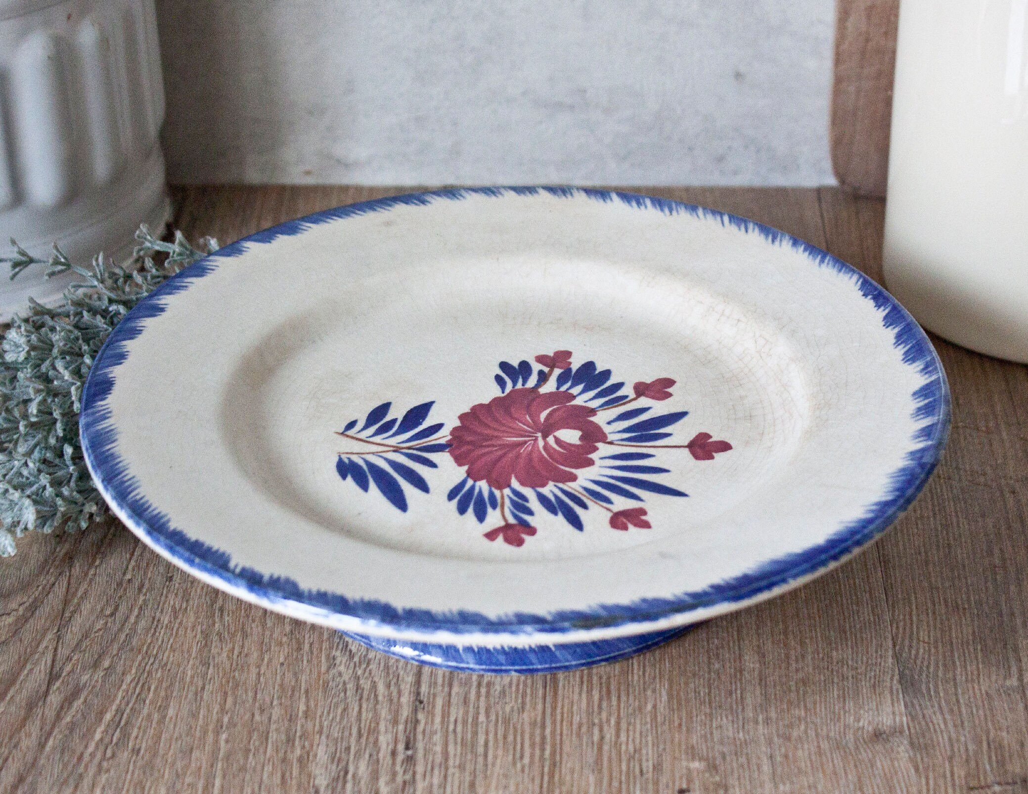 Compotier Ancien Gien en Terre de Fer Décor Floral