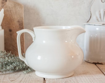 1800s Vintage French CREIL & MONTEREAU White Ironstone Pitcher