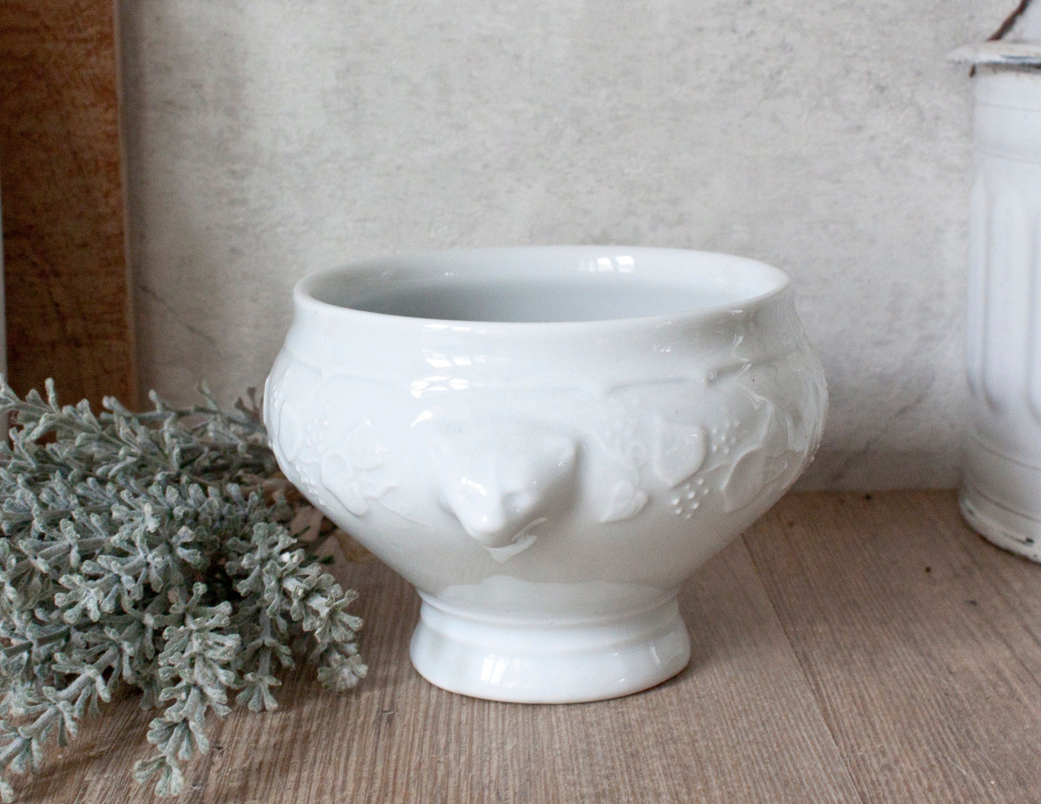 Bol Vintage Limoges en Porcelaine Blanche, Tête de Lion