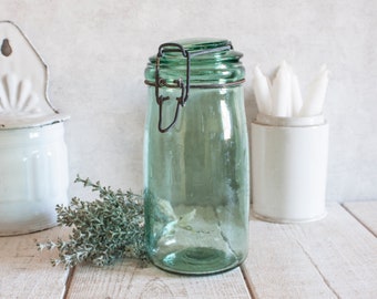 Bocal vintage en verre vert L’IDÉALE 1 litre