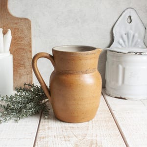 Vintage French Glazed Light Brown Stoneware Pitcher