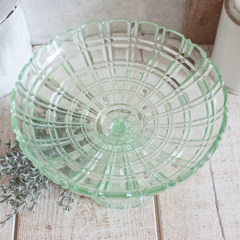 Vintage French Uraline Green Glass Compotier image 6