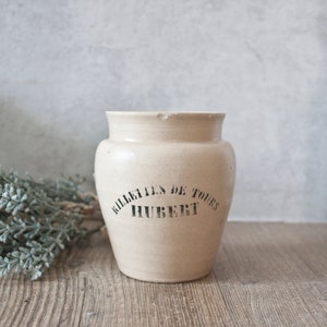 RARE Lovely Antique French Beige Stoneware TOURS Rillettes Jar