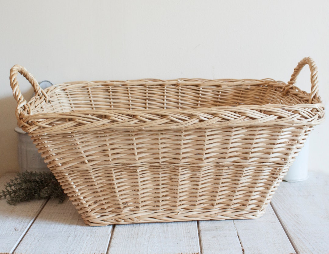 Large Vintage Rectangular Wicker Laundry Basket in Natural Etsy