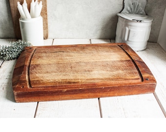 Vintage French Wooden Cutting Board, Primitive Wood Chopping Block