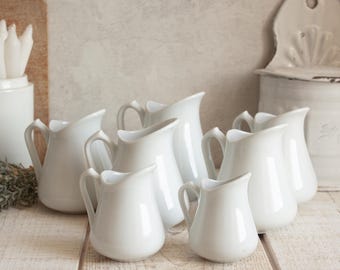 Set of 7 Vintage French TRADITION de FRANCE White Porcelain Creamers