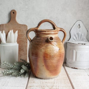 1800s Antique French beige brown Stoneware Jug