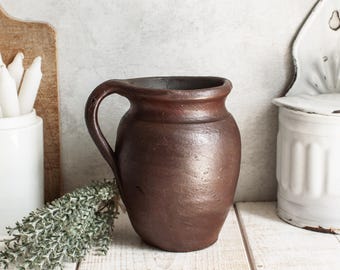 Antique French Dark Brown Terracotta Pitcher