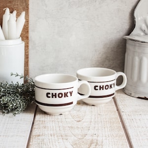 Set of 2 Vintage French Bistro CHOKY Porcelain Hot Chocolate Cups