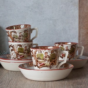 Set of 4 Antique French SARREGUEMINES Porcelain Coffee Cups