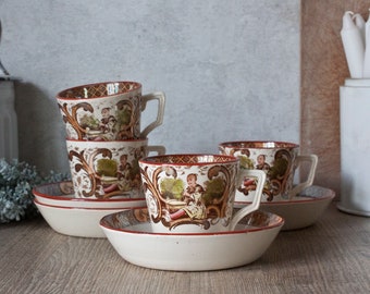 Set of 4 Antique French SARREGUEMINES Porcelain Coffee Cups