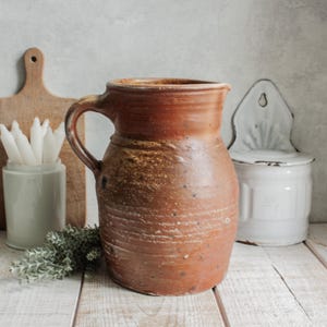 XXL 1800s Tall Antique French Beige Brown Stoneware Crock