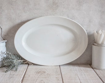 Vintage French CREIL & MONTEREAU white Ironstone Oval Platter