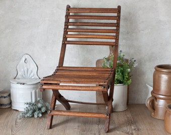 Vintage French Stained Wooden folding Children's Chair