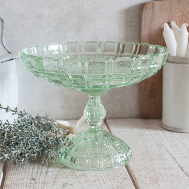 Vintage French Uraline Green Glass Compotier image 3